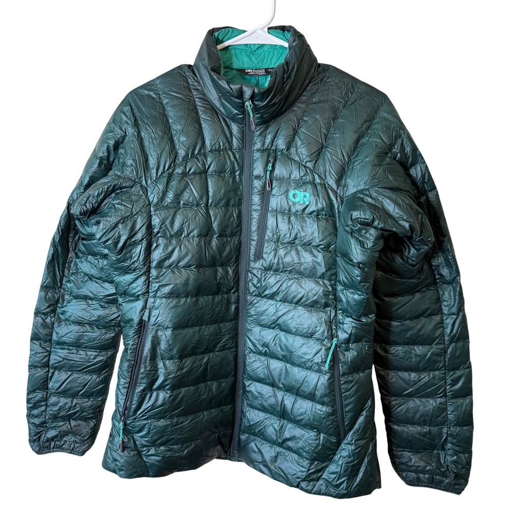 Outdoor Research 99% Down Jacket Womens M Green Lightweight Puffer Full Zip